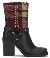 Jessica Simpson Bernique Plaid Hardware Stud Moto Winter Booties