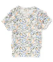 Jessica Simpson Big Girls 7-16 Ditsy Floral Print Short Sleeve Ruffle Side T-Shirt