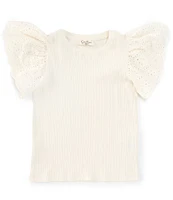 Jessica Simpson Big Girls 7-16 Eyelet Sleeve Variegated Rib-Knit Sweater Top