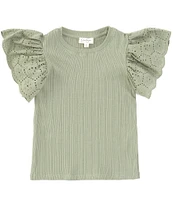 Jessica Simpson Big Girls 7-16 Eyelet Sleeve Variegated Rib-Knit Sweater Top