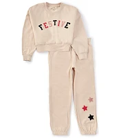 Jessica Simpson Big Girls 7-16 Festive Fleece Long Sleeve Sweatshirt & Matching Jogger Pants Set