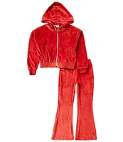 Jessica Simpson Big Girls 7-16 Long Sleeve Velour Hooded Jacket & Matching Flared-Leg Jogger Pants Set