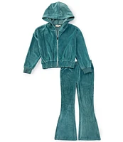 Jessica Simpson Big Girls 7-16 Long Sleeve Velour Hooded Jacket & Matching Flared-Leg Jogger Pants Set