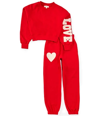 Jessica Simpson Big Girls 7-16 Love Fleece Long Sleeve Sweatshirt & Matching Jogger Pants Set