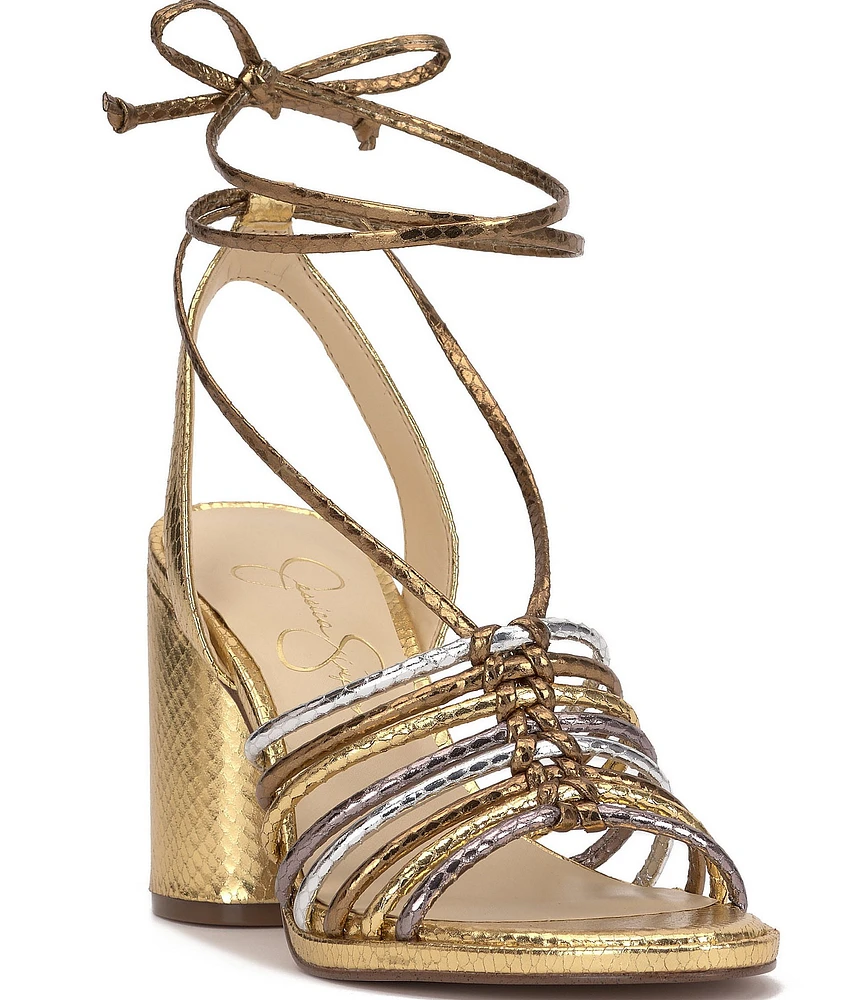 Jessica Simpson Cahna Embossed Metallic Colorblock Ankle Wrap Sandals