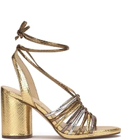 Jessica Simpson Cahna Embossed Metallic Colorblock Ankle Wrap Sandals