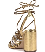 Jessica Simpson Cahna Embossed Metallic Colorblock Ankle Wrap Sandals