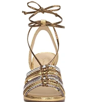 Jessica Simpson Cahna Embossed Metallic Colorblock Ankle Wrap Sandals