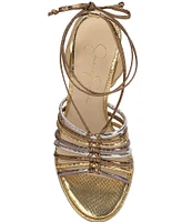 Jessica Simpson Cahna Embossed Metallic Colorblock Ankle Wrap Sandals