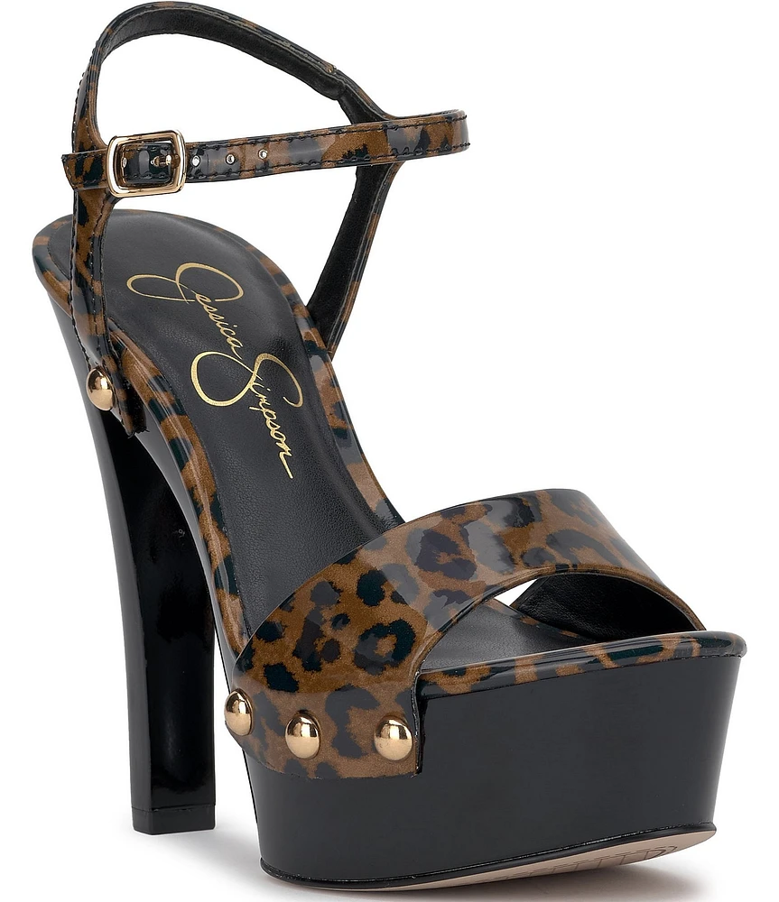 Jessica Simpson Calenta Leopard Patent Stud Platform Sandals