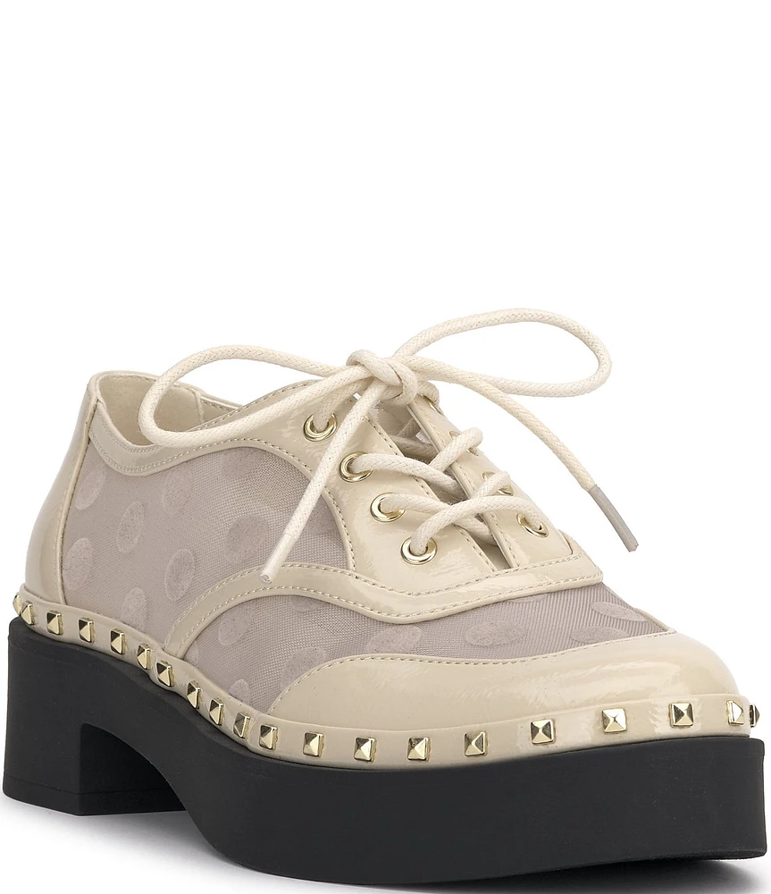 Jessica Simpson Chryse Polka Dot Patent Trim Mesh Platform Oxfords