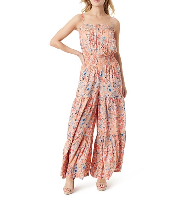 Jessica Simpson Devyn Ditsy Floral Print Wide Leg Tiered Jumpsuit