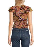 Jessica Simpson Dixie Large Floral Print Short Sleeve Cropped Blouse