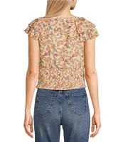 Jessica Simpson Dixie Large Floral Print Short Sleeve Cropped Blouse