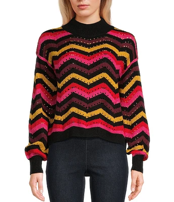 Jessica Simpson Farai Long Sleeve Printed Textured Cropped Sweater