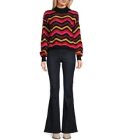 Jessica Simpson Farai Long Sleeve Printed Textured Cropped Sweater