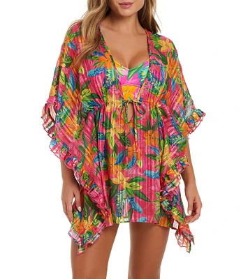 Jessica Simpson Feel The Love Lurex Chiffon Ruffle Caftan Swim Cover-Up