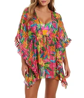 Jessica Simpson Feel The Love Lurex Chiffon Ruffle Caftan Swim Cover-Up