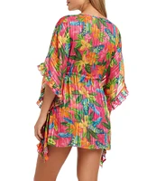 Jessica Simpson Feel The Love Lurex Chiffon Ruffle Caftan Swim Cover-Up
