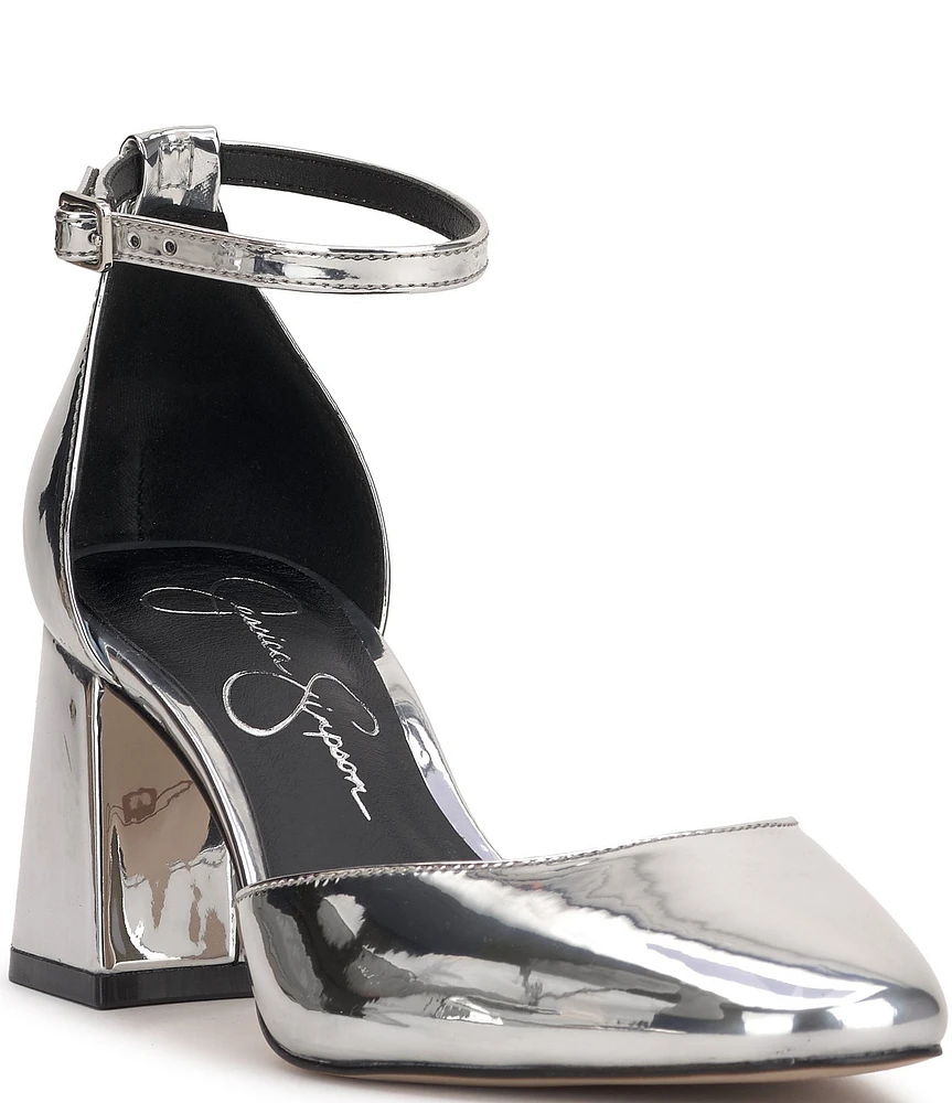 Jessica Simpson Fulian Ankle Strap Patent Faux Leather Block Heel Pumps