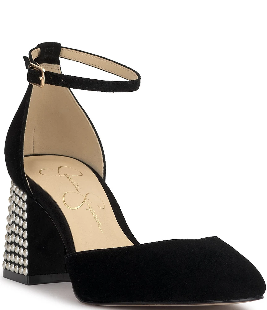 Jessica Simpson Fulian Suede Ankle Strap Pearl Heel Dress Pumps