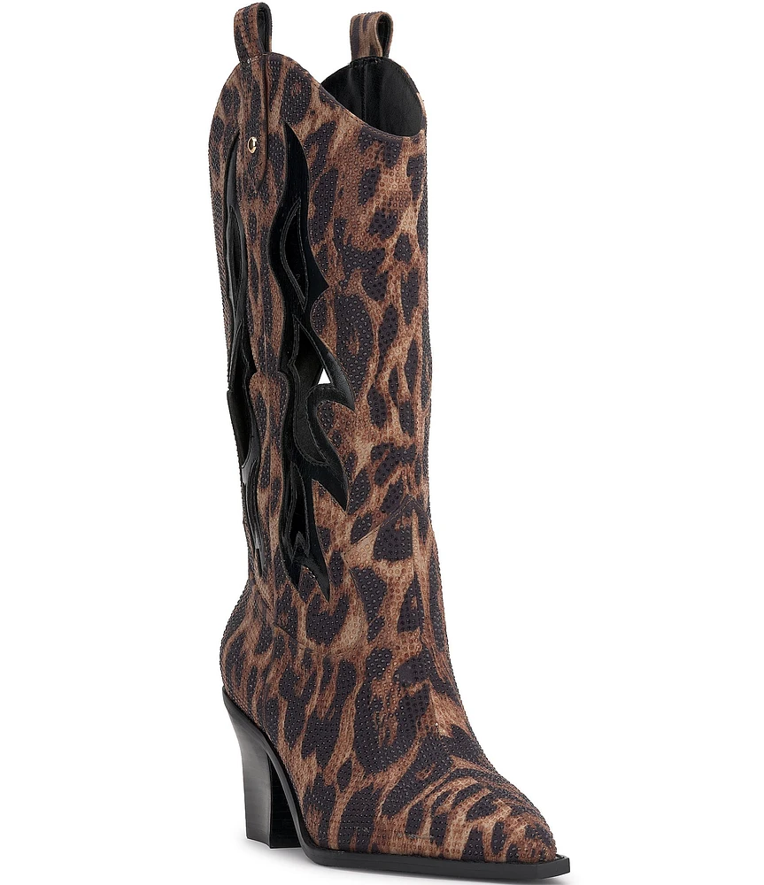 Jessica Simpson Ginika Leopard Rhinestone Cut-Out Western Boots