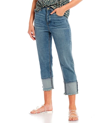 Jessica Simpson High Rise Throwback Frayed Detail Crop Cuffed Straight Jeans