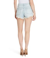 Jessica Simpson Hug Me High Rise Lace Side Frayed Hem Denim Shorts