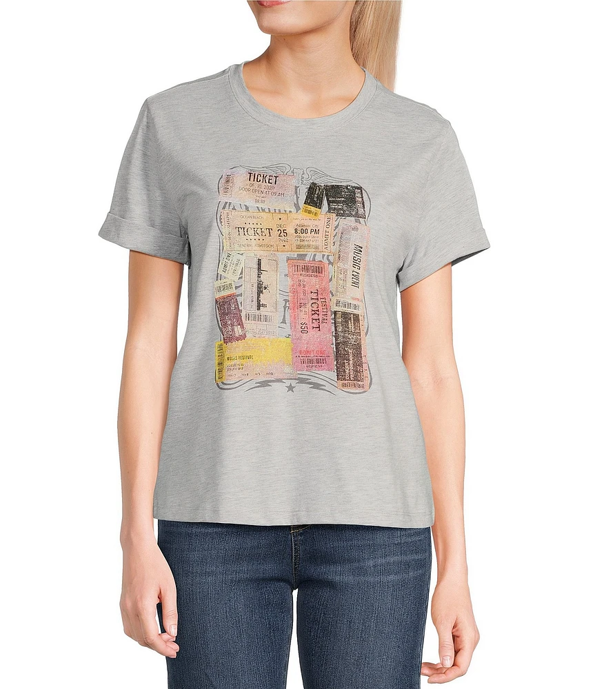 Jessica Simpson Short Sleeve Multi Ticket Graphic T-Shirt