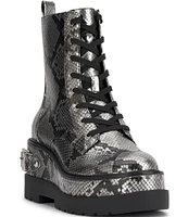 Jessica Simpson Imelda Metallic Snake Print Platform Combat Booties