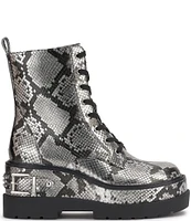 Jessica Simpson Imelda Metallic Snake Print Platform Combat Booties