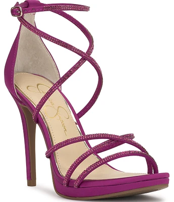 Jessica Simpson Jaeya Satin Rhinestone Ankle Strap Strappy Dress Sandals