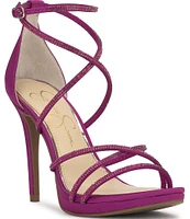 Jessica Simpson Jaeya Satin Rhinestone Ankle Strap Strappy Dress Sandals