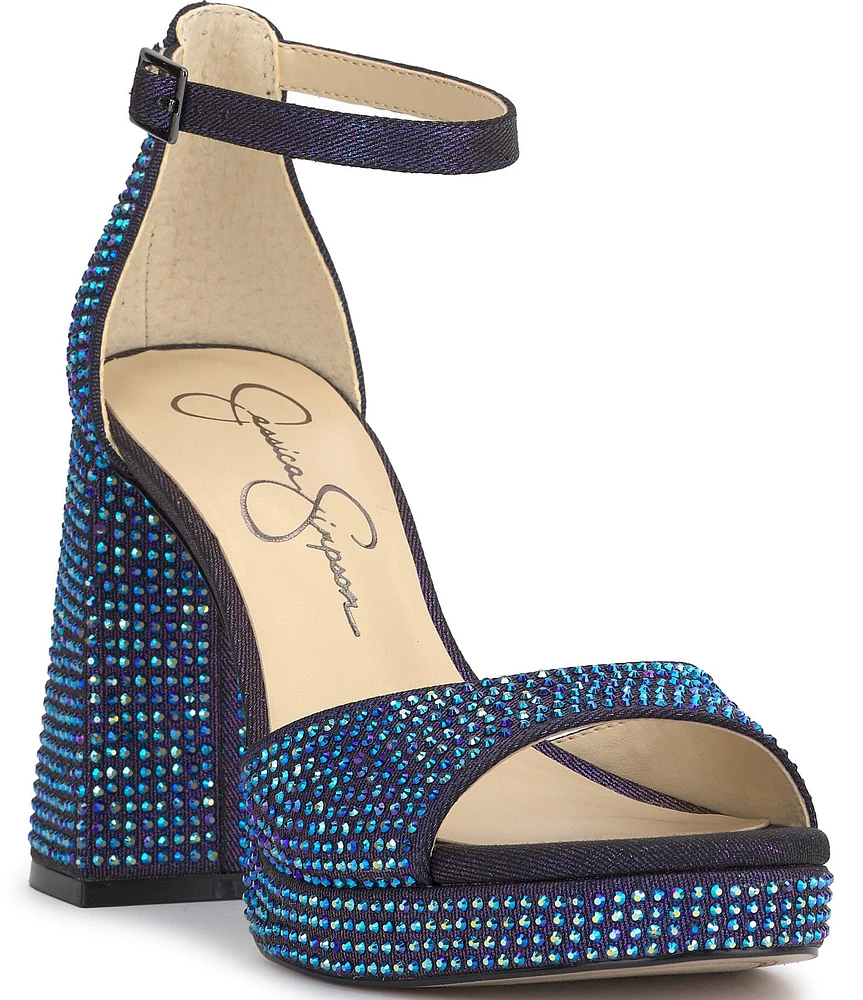 Jessica Simpson Kaliah Denim Rhinestone Platform Dress Sandals