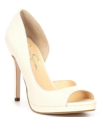 Jessica Simpson Kimli Embossed Patent Peep Toe d'Orsay Platform Pumps