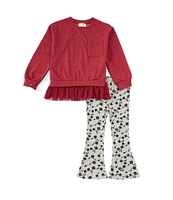 Jessica Simpson Little Girls 2T-4T Long Sleeve Tulle-Trimmed Fleece Sweatshirt & Printed Knit Flare-Leg Leggings Set