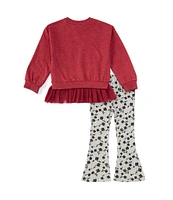 Jessica Simpson Little Girls 2T-4T Long Sleeve Tulle-Trimmed Fleece Sweatshirt & Printed Knit Flare-Leg Leggings Set