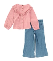 Jessica Simpson Little Girls 2T-6X Long Sleeve Lace-Detailed Top & Jeans Set