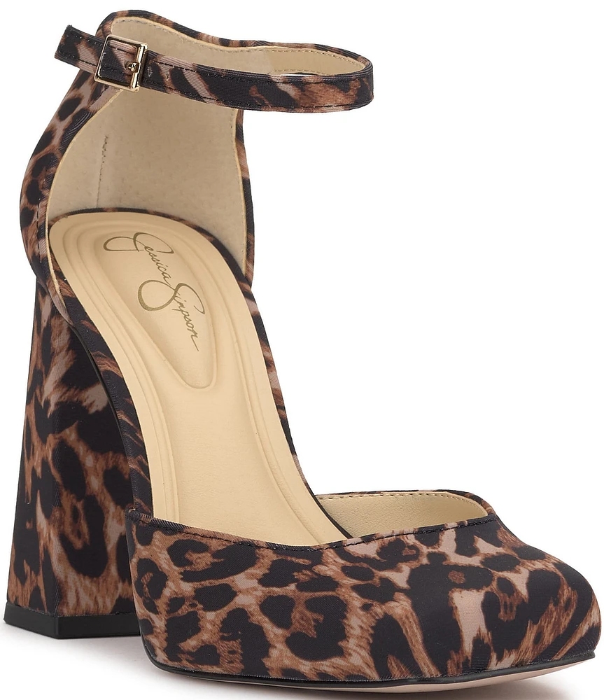 Jessica Simpson Lollah Leopard Print Square Toe Ankle Strap Pumps