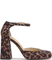 Jessica Simpson Lollah Leopard Print Square Toe Ankle Strap Pumps