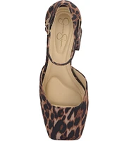 Jessica Simpson Lollah Leopard Print Square Toe Ankle Strap Pumps