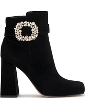 Jessica Simpson Luminna Suede Pearl & Rhinestone Buckle Booties