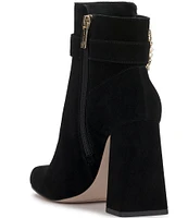 Jessica Simpson Luminna Suede Pearl & Rhinestone Buckle Booties