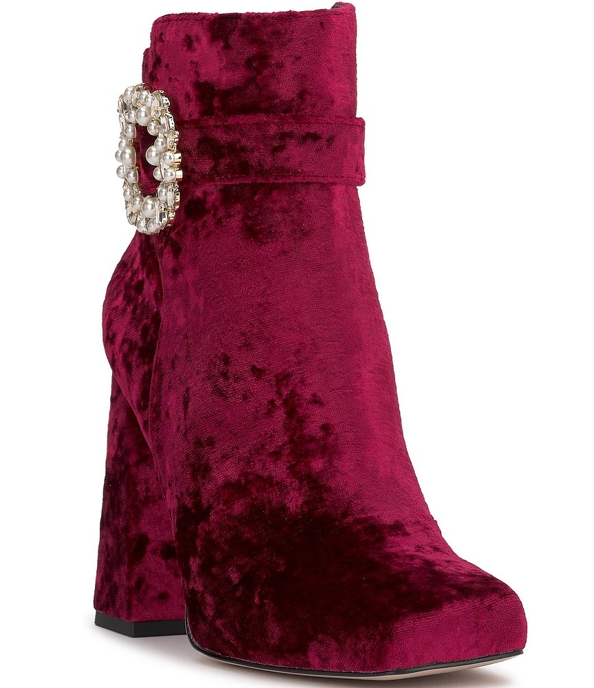 Jessica Simpson Luminna Velvet Embellished Buckle Booties