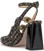 Jessica Simpson Lymen Tweed Strappy Embellished Buckle Pumps