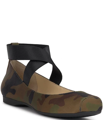 Jessica Simpson Mandalaye Camo Criss Cross Strap Square Toe Flats