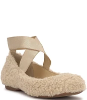 Jessica Simpson Mandalaye Shearling Criss Cross Strap Square Toe Flats