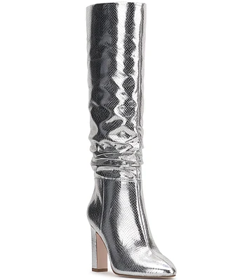 Jessica Simpson Minerva Metallic Snake Embossed Knee High Slouch Boots