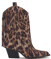 Jessica Simpson Paredisa Leopard Print Rhinestone Fringe Western Booties