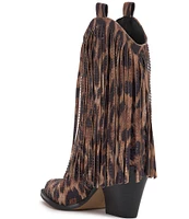 Jessica Simpson Paredisa Leopard Print Rhinestone Fringe Western Booties